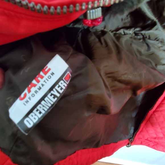 Vintage Obermeyer Red Ski Jacket Quilted faux fur lined hood‎ arm patch size 10 - Picture 10 of 13